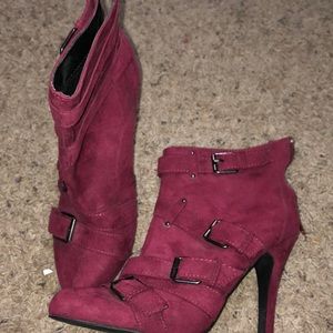Burgundy ankle booties.